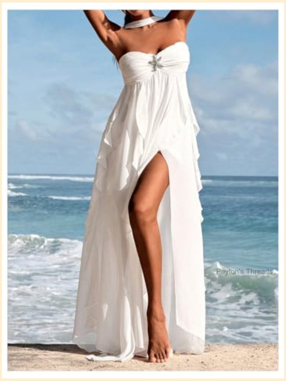 Sleeveless Ruffle Halter Maxi Dress Open Back Asymmetrical Hem - Picture 3 of 5